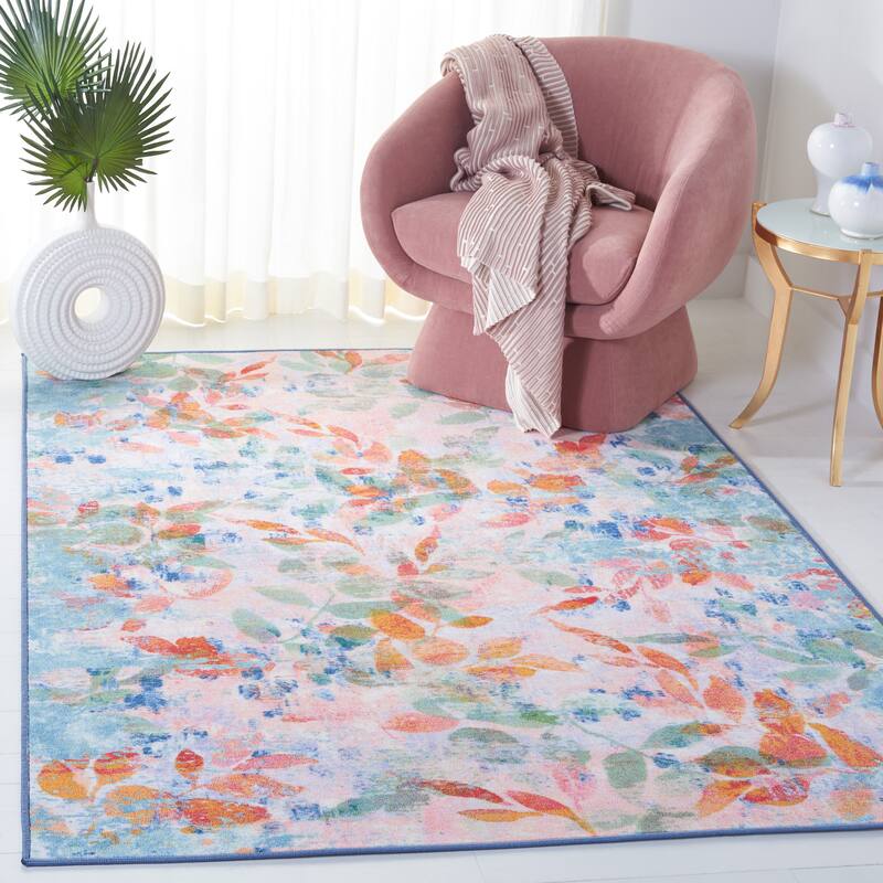 SAFAVIEH Paint Brush Machine Washable Slip Resistant Gulzada Modern - 8' 9" x 12' - Blush Pink/Green - Rectangle