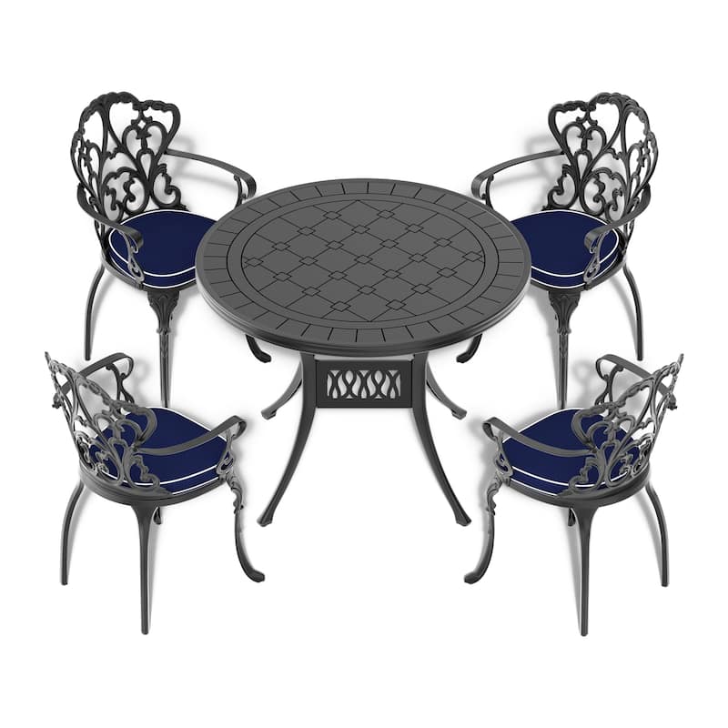 Cast Aluminum Patio Dining Table with Frame and Carved Texture on the Tabletop