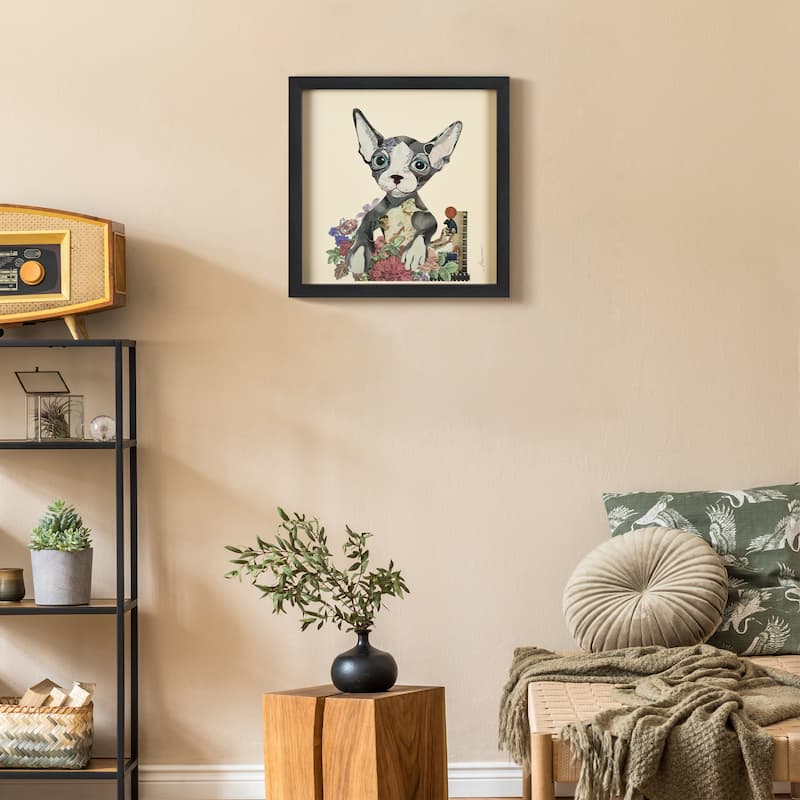 Empire Art "Sphynx" Alex Zeng's dimensional collage, under glass & a black shadow box frame