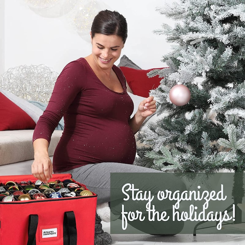 Christmas Ornament Storage Container - Heavy Duty 600D Tear Resistant Material, Zippered, Adjustable Dividers