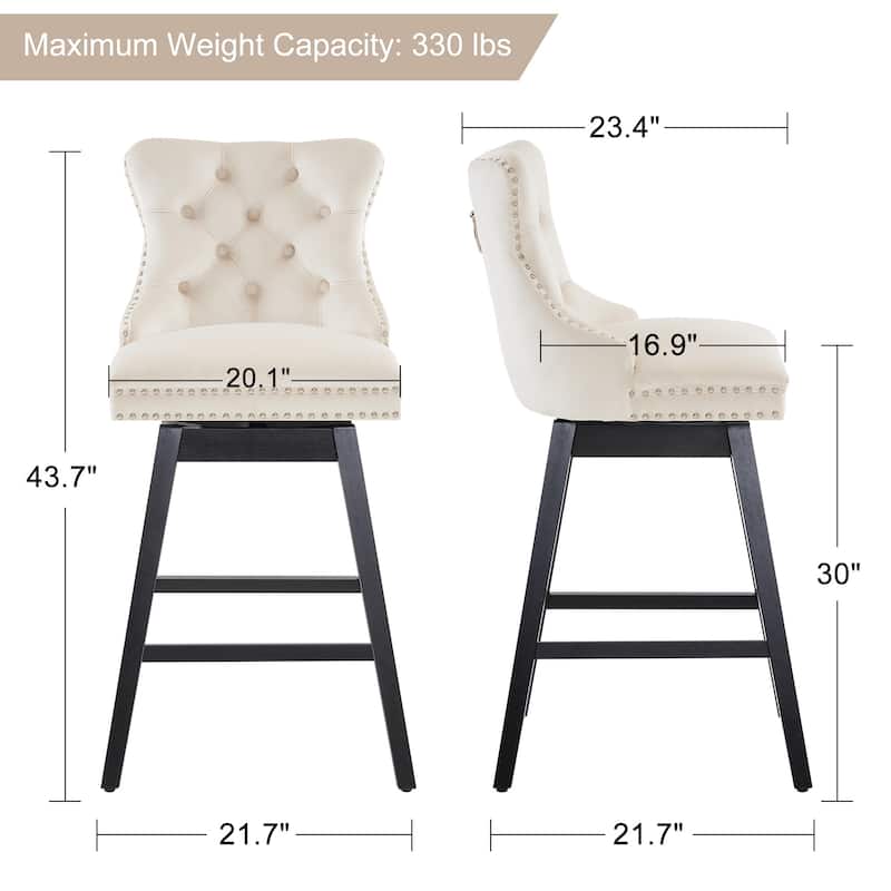 26"/29" Velvet Swivel Counter and Bar Height Stools Solid Wood Frame (Set of 4)