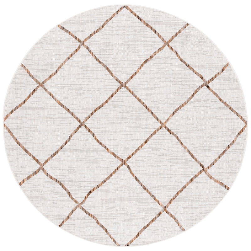 SAFAVIEH Courtyard Alayne Transitional Indoor/Outdoor Rug - 6'7" Round - Ivory/Brown