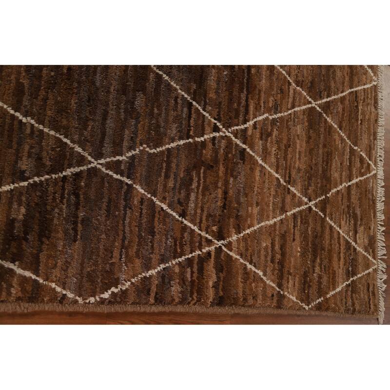 Hand Knotted Oriental 100% Wool Carpet Modern Trellis Brown Moroccan Area Rug - 6' 8'' X 5' 1''