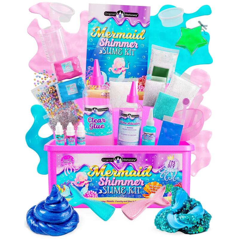 Original Stationery Mermaid Shimmer Slime Kit, Slime Pack to Make Shimmery Glow in the Dark Slime