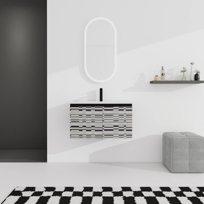 30" Floating Wall-Mounted Bathroom Vanity with Soft-Close Door Hinges, Ceramic Sink & Ample Storage - 30in L Plywood - 30" Piano+Hattich Hinge