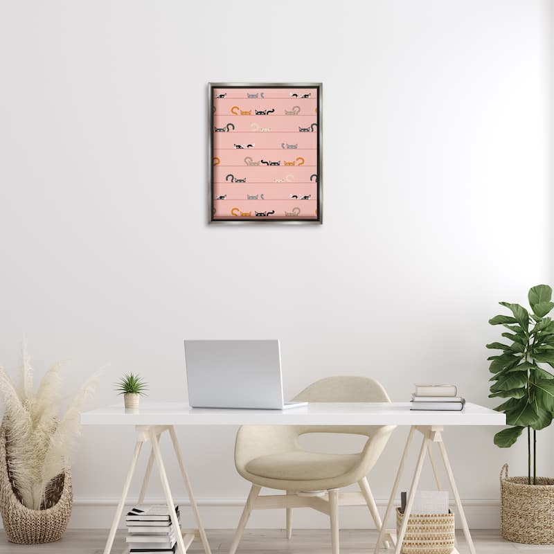 Stupell Peeking Cats on Pink Framed Floater Canvas Wall Art Design By Sazerelli Designs