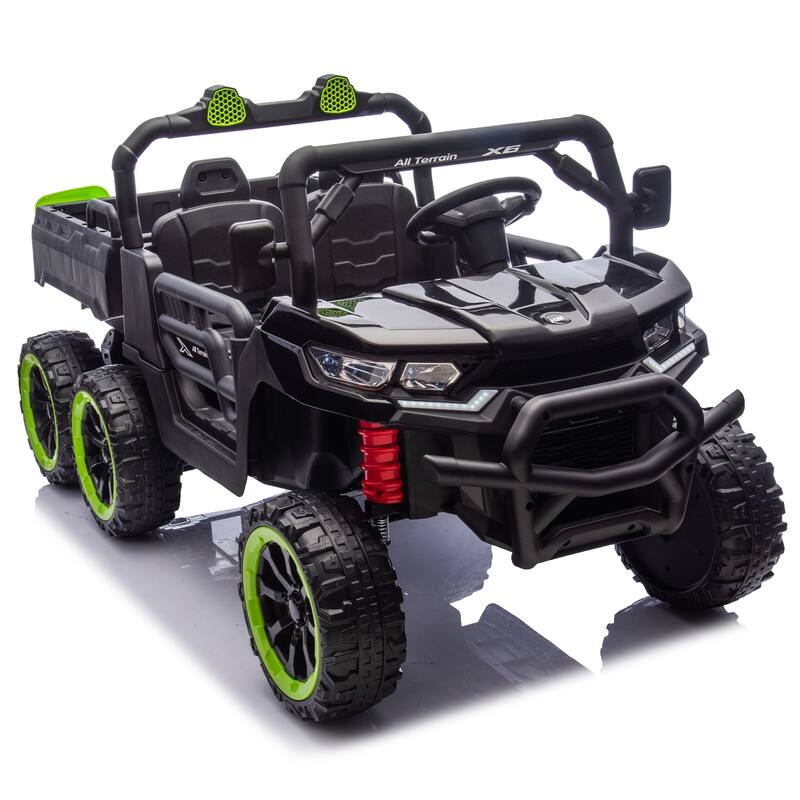 24V 2-Seater 6-Wheel Kids Electric Dump Truck for Ages 2-6, 4WD with Remote Control & Bluetooth - Black