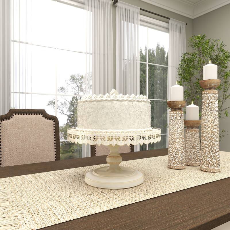 Metal Floral Cake Stand with Lace Inspired Edge - Cream - Roche River Decor