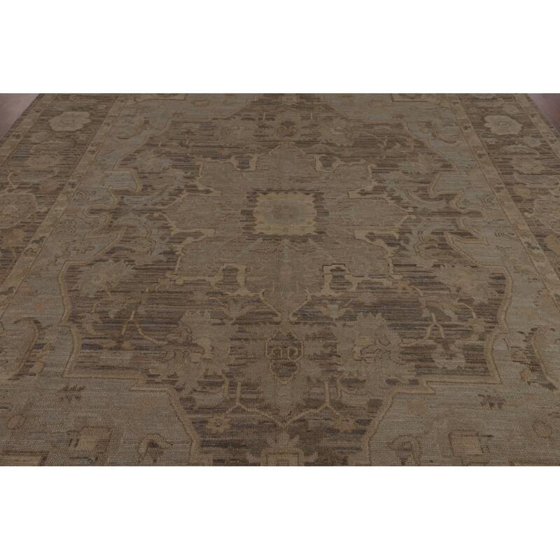 Vegetable Dye Beige Oushak Turkish Area Rug Handmade Wool Carpet - 8'11"x 12'3"