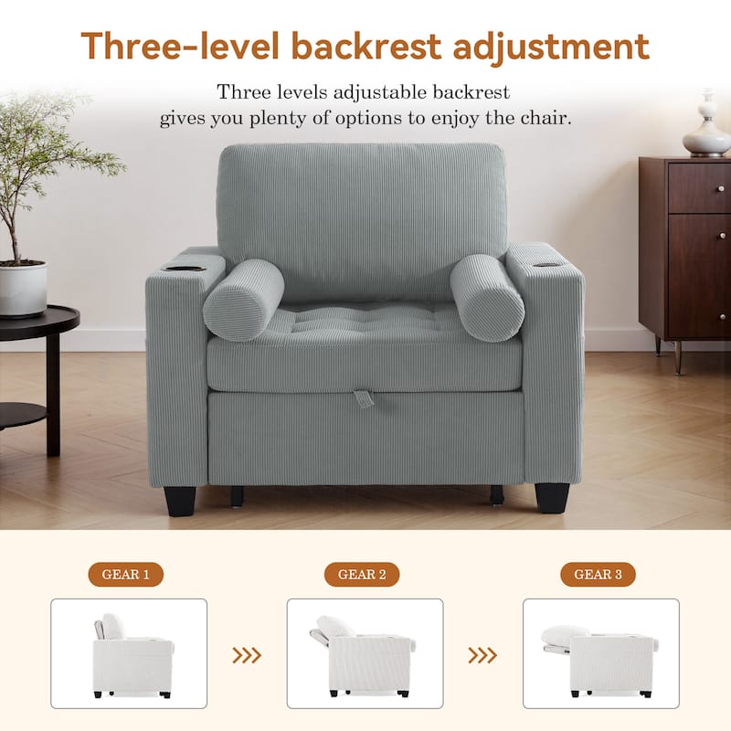 Corduroy Convertible Chair 3 in 1 Sleeper Sofa Chair Bed