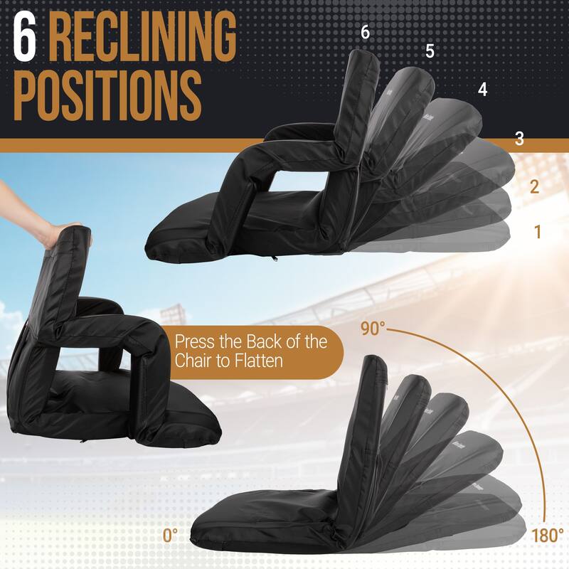 Stadium Seat 2-Pack - Bleacher Cushion Set with Padded Back Support, Armrests, 6 Reclining Positions by Home-Complete