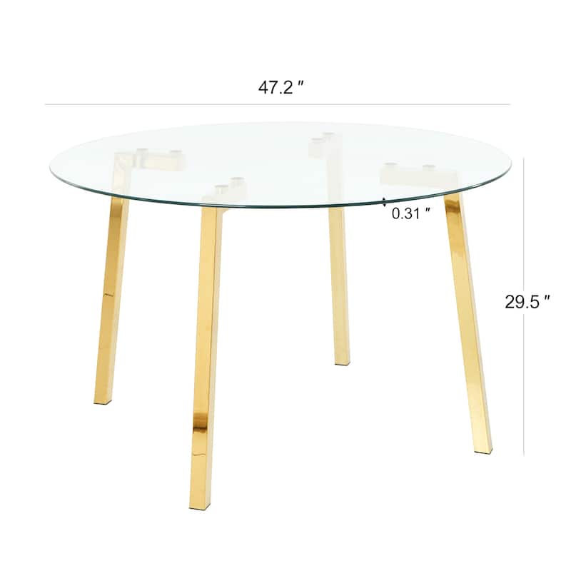 7-Piece Compact Round Dining Table Set, 47.2" Glass Table with 6 Faux Leather Chairs, Modern Dining Table and Chair Set for 6