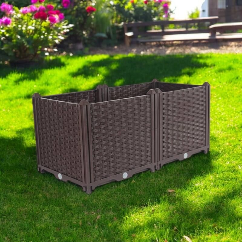 HomeRoots 32" X 16" Dark Brown Heavy Duty Plastic Rectangular Self Watering Planter Box - Dark Brown