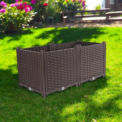 HomeRoots 32" X 16" Dark Brown Heavy Duty Plastic Rectangular Self Watering Planter Box