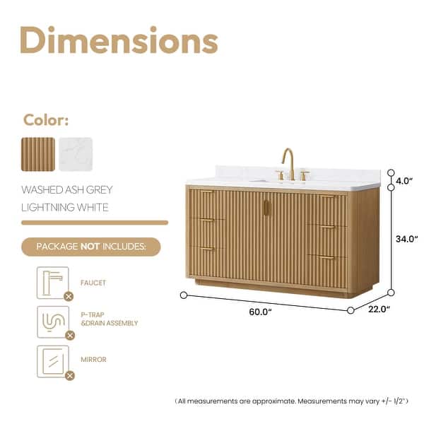 dimension image slide 0 of 9, Cadiz Bath Vanity with Composite Stone Top without Mirror
