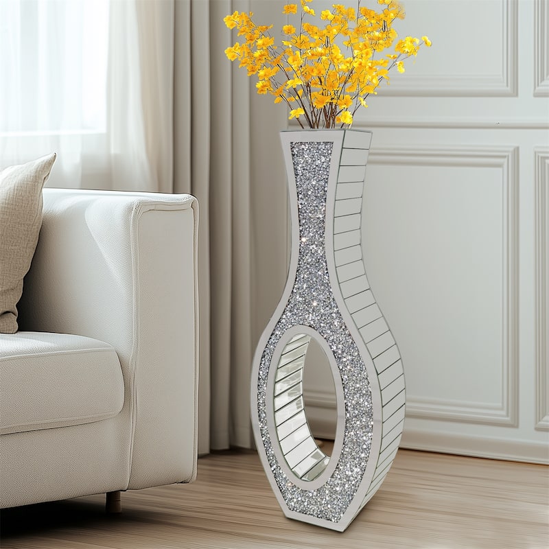 Tall Silver Mirrored Vase Decorative Crush Diamond Floor Vase Large Flower Grass Vase