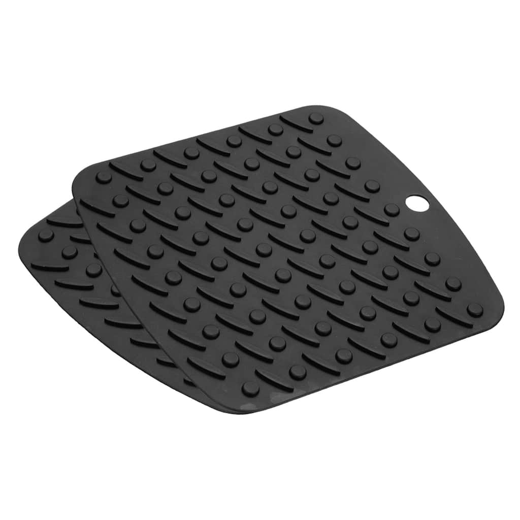Silicone Trivet Mats 2pcs, Square Dish Drying Mat Jar Opener - Black