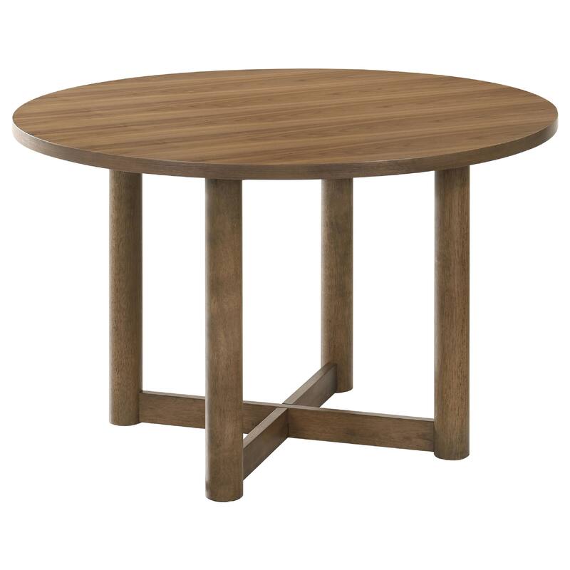 Billie 5pc Round Dining Table and 4 Chairs Set, Walnut Brown and Beige