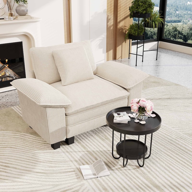 MAISON ARTS Cloud Modular Deep Seat Sofa, Chenille or Corduroy Sectional Couch with Removable Arms, 1–4 Seater - Off-White Corduroy(1 Piece) - Symmetrical