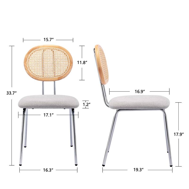 Fabric Rattan Back Dining Chairs Counter Stools with Metal Legs