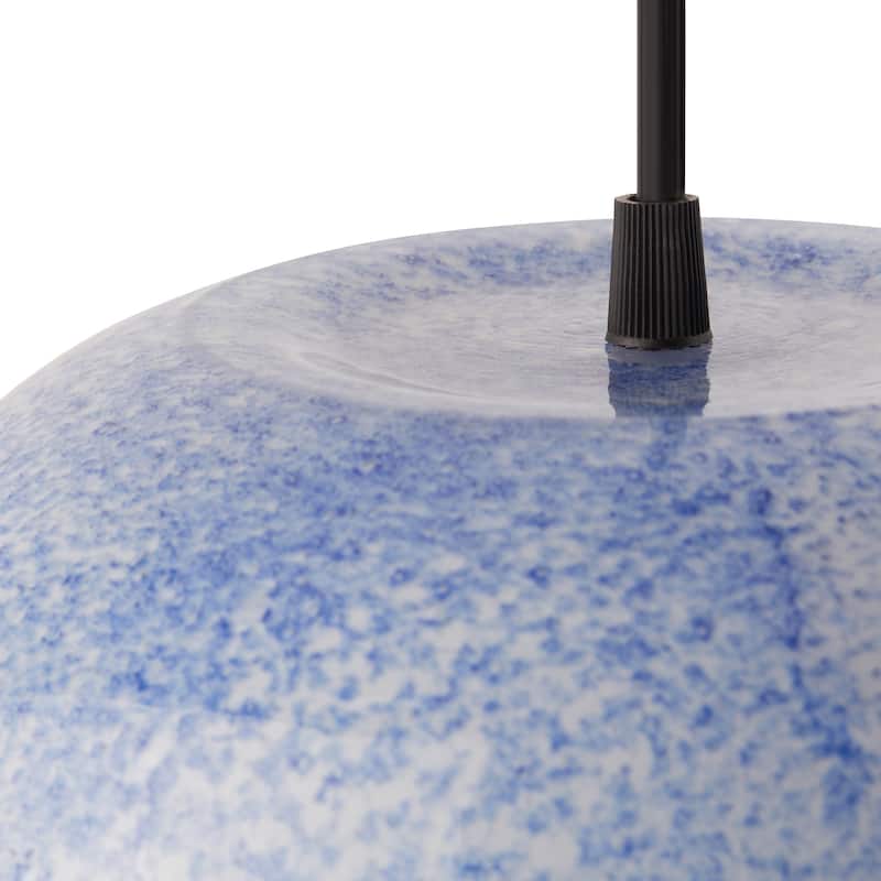 Marina River of Goods Nickel Metal and White/Blue Glass 9.8-Inch Pendant Light with Adjustable Hanging Cord