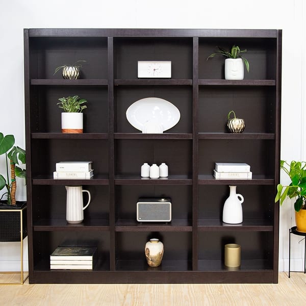 slide 2 of 19, Concepts in Wood Triple Wide Wood Bookcase, 15 Shelf, 72 inch Tall Espresso