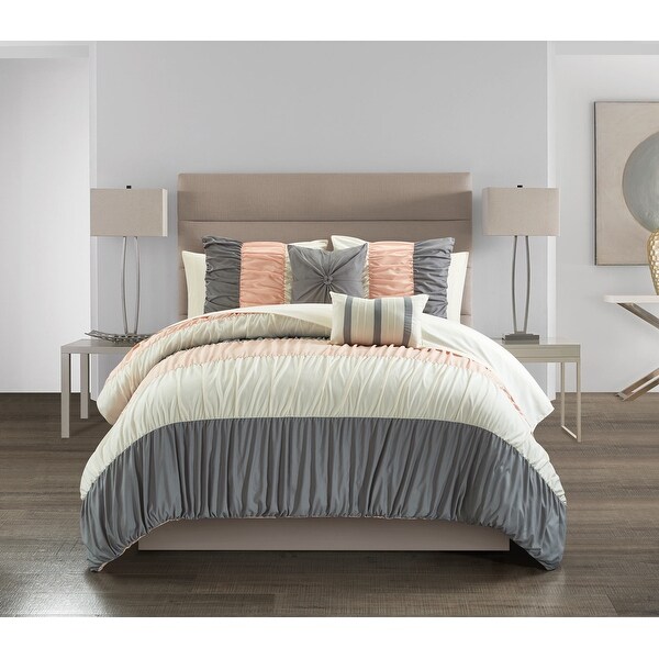 Chic Home Fae 9 Piece Ruched Color Block Comforter Set. Opens flyout.