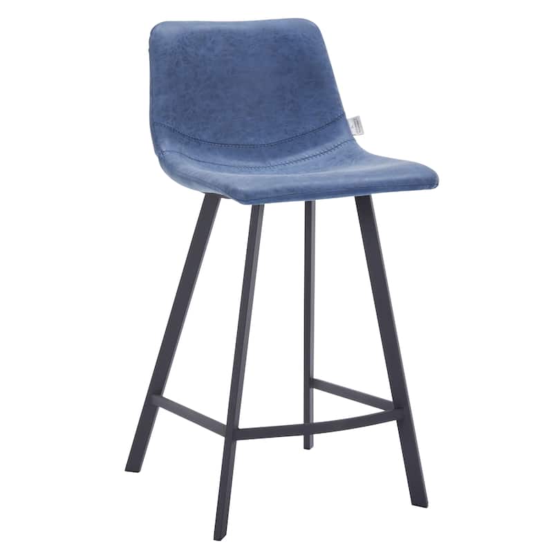 35-Inch Leather Counter Stool Padded Seat Stainless Steel Base and Footrest - Peacock Blue