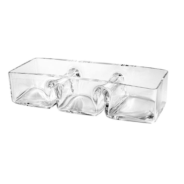 European Glass Sectional Dish - tray- 3 Part- Rectangular -12" Long