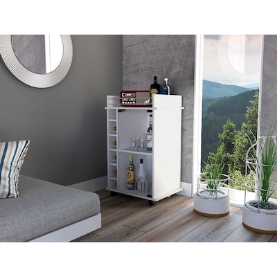 Dukat Bar Cart,Two Shelves, Six Built-in Wine Rack, Four Casters -White