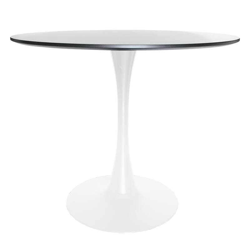 Bristol 32" Mid Century Modern Round Dining Table, MDF Wood Top & Glossy Iron Pedestal Base for Kitchen & Dining Room