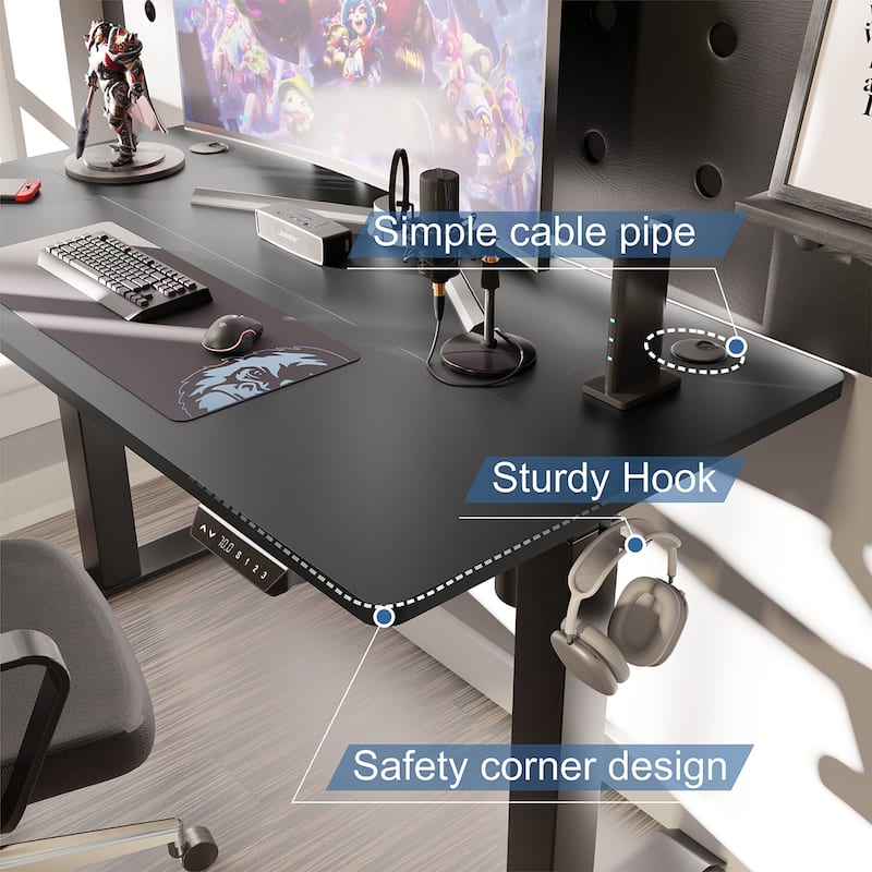 Futzca Height Adjustable Electric Standing Desk Sit Stand Computer Stand up Desk with Splice Board(Black)