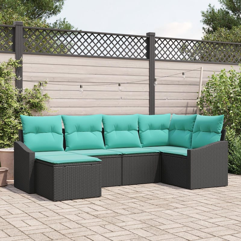 vidaXL 7 Piece Garden Sofa Set with Cushions - 91.9×48.6×46.1 - Black