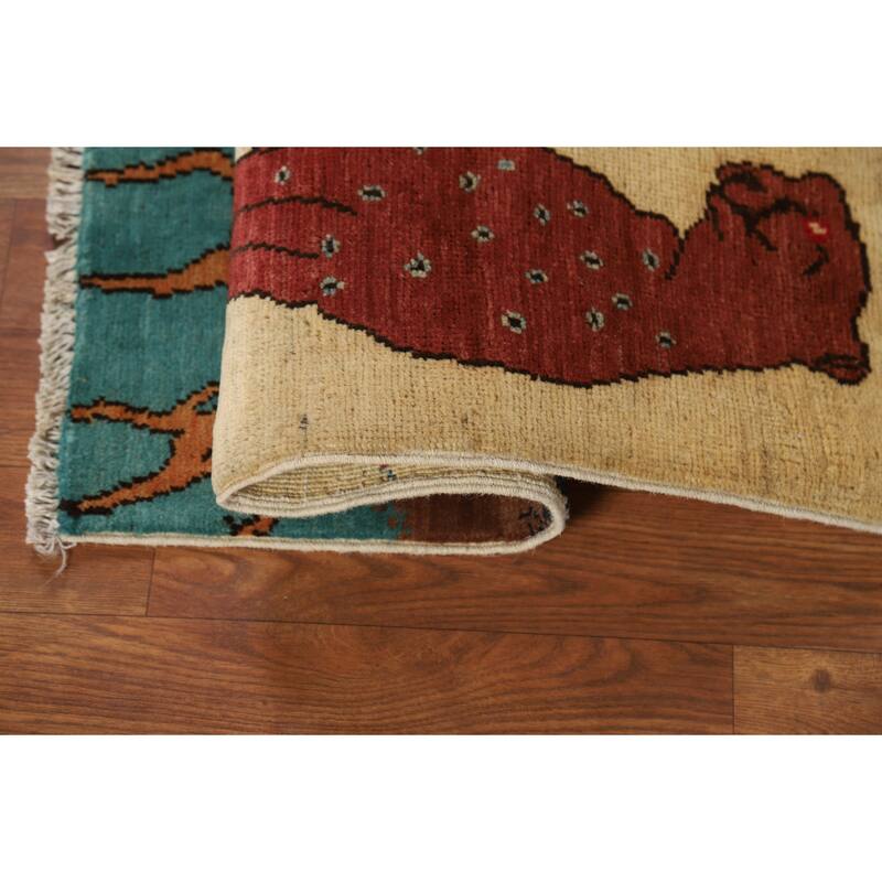 Animals Pictorial Kazak Oriental Foyer Rug Hand-Knotted Wool Carpet - 2'0" x 3'0"