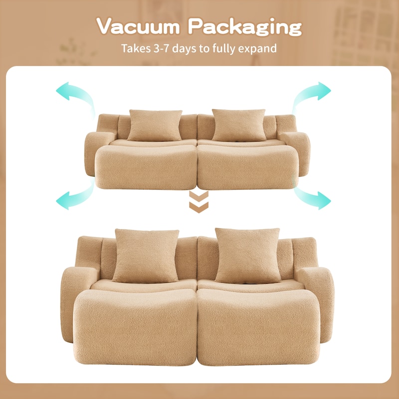 Anmytek Plush Boneless Teddy Fabric Chaise Lounge Sofa - Ergonomic Curved Armrests