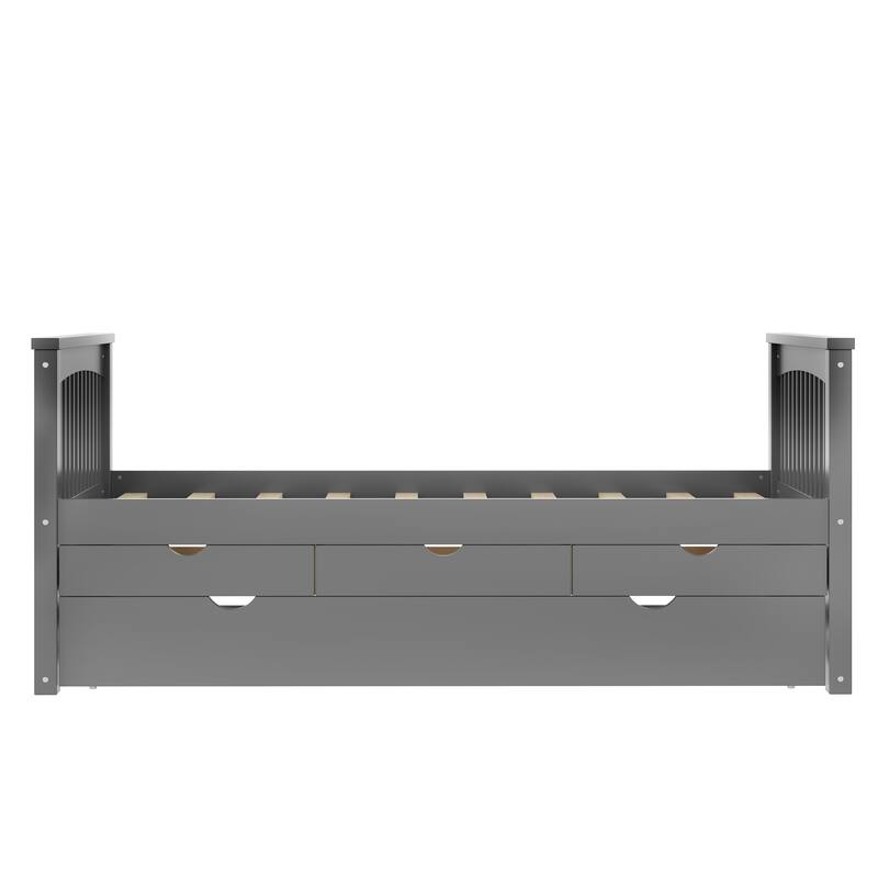Twin Platform Bed with Storage Drawers and Trundle