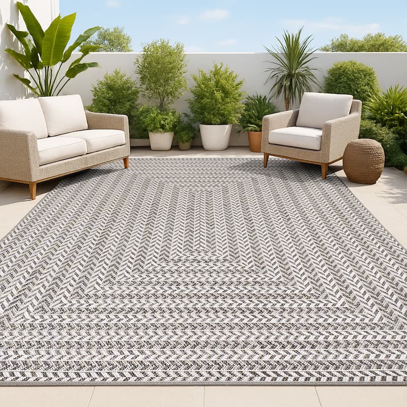JONATHAN Y Lucia Modern Concentric Squares Indoor/Outdoor Area Rug