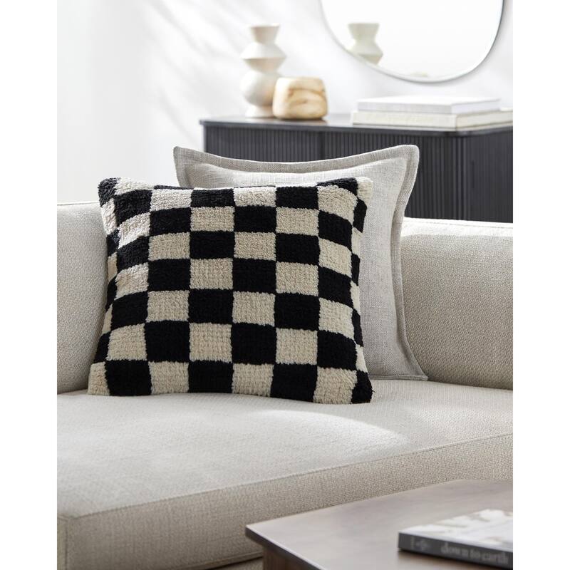 Hull Modern & Contemporary Color Block Accent Pillow - 20"L x 20"W - Feather Down - Black/Ivory