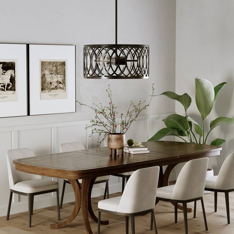 13" 2-Light Dimmable Modern Drum Chandelier with Adjustable Height
