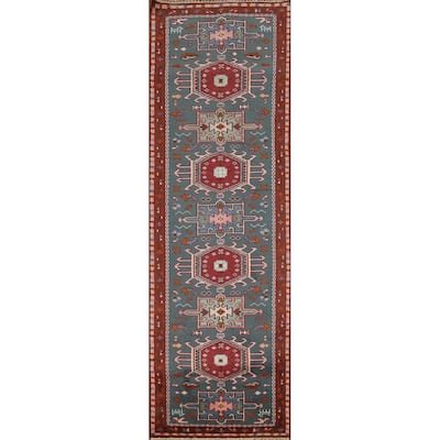 Teal Green Khotan Oriental Runner Rug Hand-Knotted Wool Carpet - 2'6"x 9'9"
