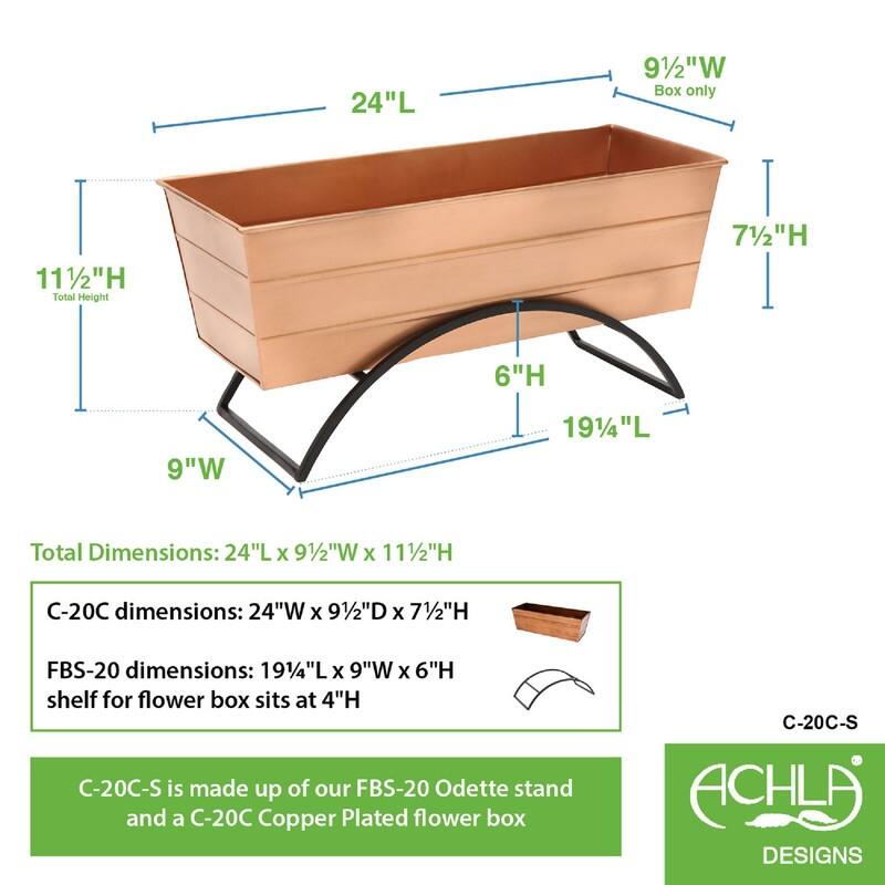 Achla Designs Odette Stand Medium Flower Box Planter, 24 Inch Wide
