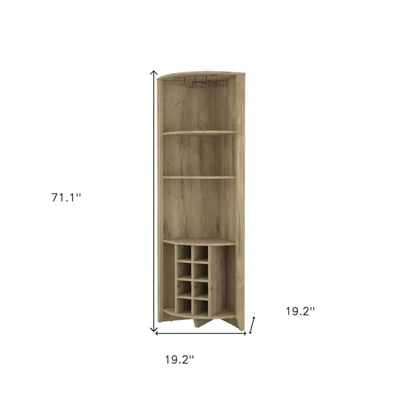 HomeRoots 71" Light Brown Wood Corner Bar Cabinet