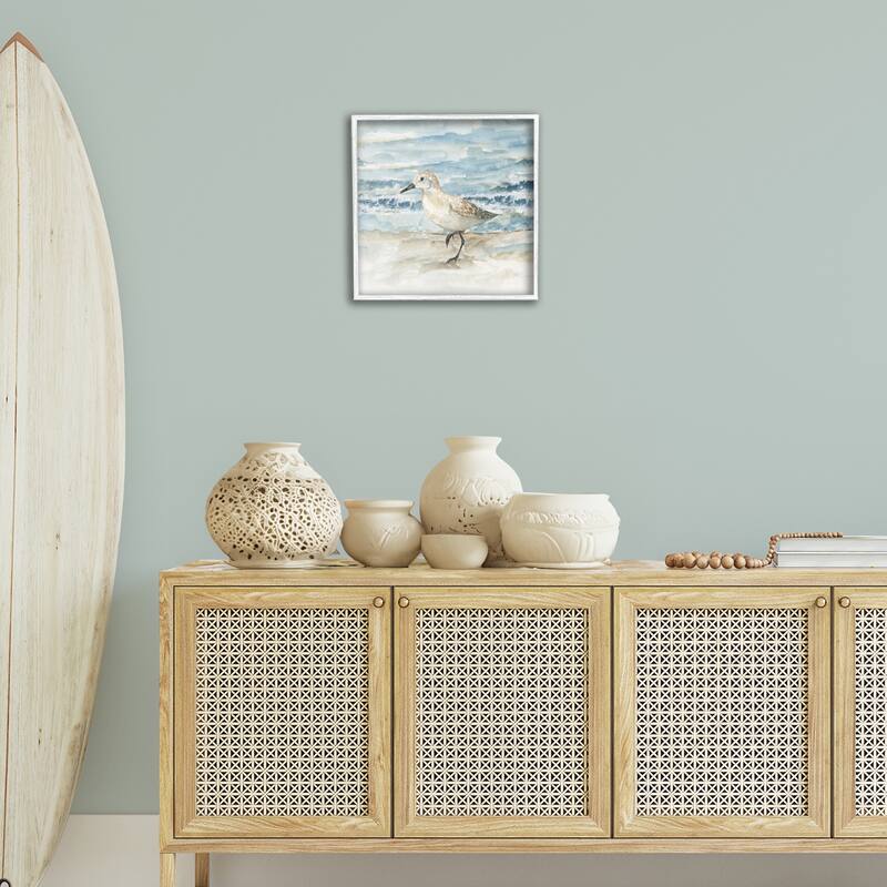 Stupell Balancing Sandpiper on Shore Framed Giclee Art Design By Nan