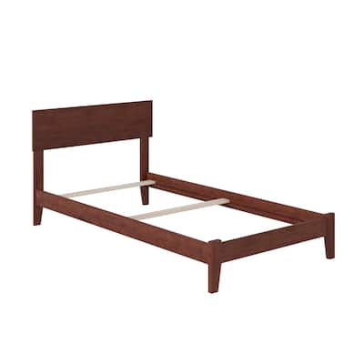 Twin Bed Frame Traditional Design Walnut Finish Open Footboard Low Profile Bed