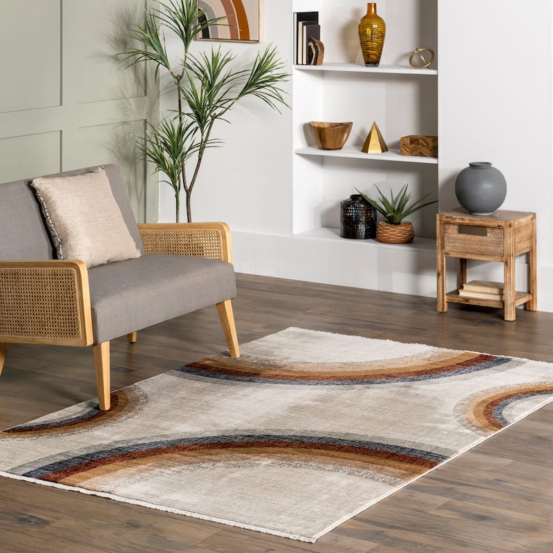 Nuloom Waverley Distressed Circles Fringe Area Rug - 2'8" x 8' Runner - Beige
