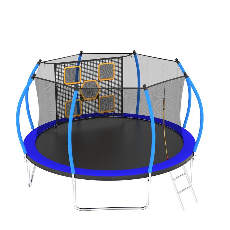 12FT Trampoline, Outdoor Trampolines for Kids and Adults, Recreational Trampoline with Enclosure Net Ladder