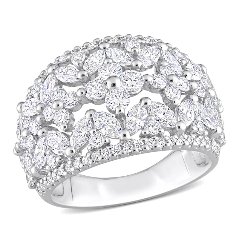 Miadora 3 1/4ct TW Marquise Round-Cut Lab-Grown Diamond Wide Band Ring 14k White Gold