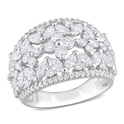 Miadora 3 1/4ct TW Marquise Round-Cut Lab-Grown Diamond Wide Band Ring 14k White Gold