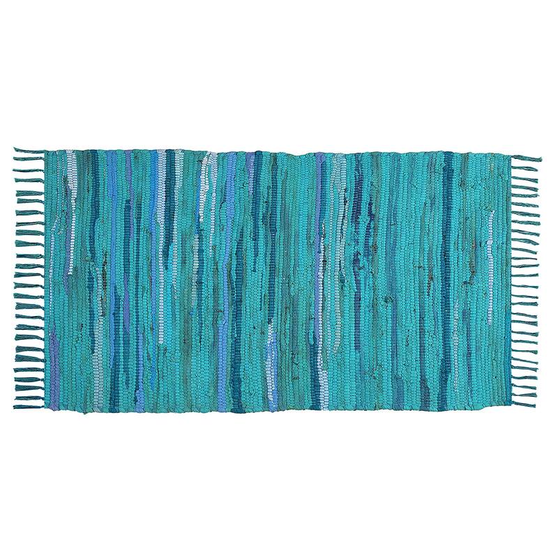 Chindi Rugs, Handmade Multipurpose Reversible Washable Colorful Cotton Rag Rug Runner 24''x36'' - Blue/Aqua