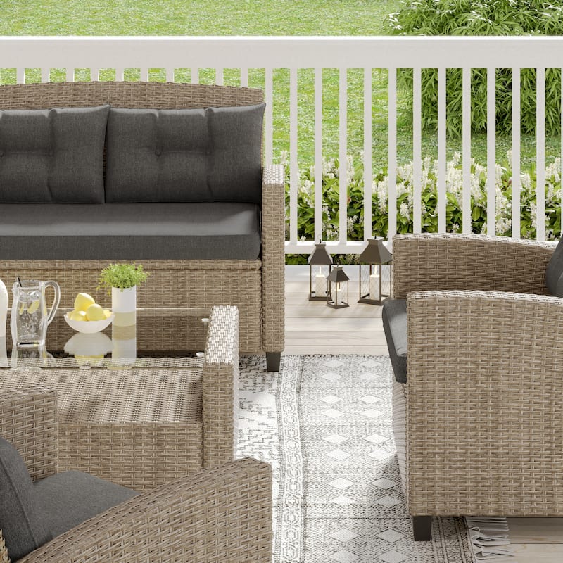 Corvus Armitage 4-piece Outdoor Resin Wicker Chat Set with Cushions
